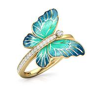 WDIYIEETN Bague papillon en or 18 carats avec ailes colorées CZ cristal individualité et créativité (7)