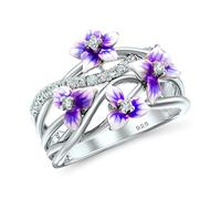 WDIYIEETN Bague tendance en forme de fleur violette pour femme, anniversaire de mariage, anniversaire, fleur en cristal CZ, US