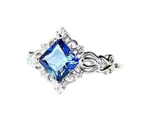 WDIYIEETN Bague vintage en argent sterling 925 avec zircon taille princesse parfaite et saphir de Bohême (7)