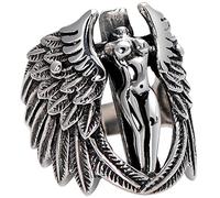 WDIYIEETN Bagues vintage en argent avec ailes d'ange et plumes d'archange Taille 8-12 pour homme et femme (12)