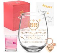 WDJLNZB Cadeau 40 Ans Femme＆Homme Verre à Boire 1985, Ensemble de 6 Pièces Comprend Bougie Parfumée, Porteclés, Carte de Voeux, Meilleur Cadeau pour Amie, Sœur, Maman, Père, Conjoint (1985-40)