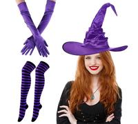WDKXCN 3 Pezzi Deguisement Halloween Femme Sorciere, Chapeau De Sorciere Femme Con Calzini Alti Guanti Da Strega, Accessoire Sorciere Femmeper Halloween, Feste in Maschera Cosplay