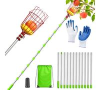 WDKXCN 4m Cueille Fruit Telescopique, Ramasse Pomme avec Gants et Sac De Rangement, Ramasse Fruit Telescopique INOX, Cueille Cerise pour Jardin Cour Pelouse et Terrasse
