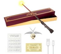 WDKXCN Baguette Harry Lumineuse, Magique Harry P-Otter Baguette avec Recharge USB, 37CM H-arry Baguettes dans Une Boîte Cadeau avec Carte de Sort, Ticket de Station et Collier