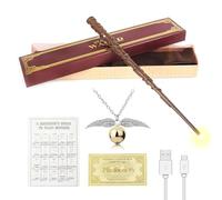 WDKXCN Baguette Hermione Granger Lumineuse, Magique Baguette Hermione avec Recharge USB, 37CM Hermione Baguette dans Une Boîte Cadeau avec Carte de Sort, Ticket de Station et Collier