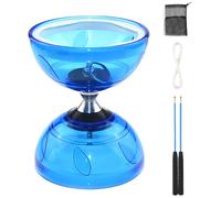 WDKXCN Diabolo avec Roulement à Billes, Kit de Jonglerie avec Lumière LED et Baguettes Manuelles, Kit de Jonglage en Caoutchouc Souple Transparent avec Cordon de Rechange et Sac, Bleu