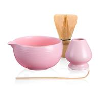 WDKXCN Lot De 4 Pièces Matcha Kit, Kit Matcha, Kit Matcha Complet, Matcha Set Comprend Fouet Matcha, Cuillere Matcha, Bol Matcha avec Bec et Un Support pour Fouet à Matcha, Rose
