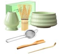 WDKXCN Matcha Kit, Kit Matcha, Kit Matcha Complet, Matcha Set Comprend Fouet Matcha, Cuillere Matcha, Bol Matcha avec Bec Et Un Support Pour Fouet à Matcha (Vert B)