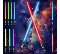WDKXCN Sabre Laser Enfant, 2 Pièces Lightsaber Télescopiques, 7 Couleurs Sabre Lumineux à LED avec Effets Sonores, 2 en 1 Épée Enfant, Duel Sabre Laser pour Cosplay Fête d'anniversaire Cadeaux