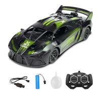 WDKXCN Voiture de course télécommandée 2,4 G, jouet avec télécommande, 1:18, avec télécommande et fonction pulvérisation, batterie rechargeable (vert)