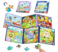 Wdmiya 2 Jeux de Puzzle Magnetique Enfants de 3 à 7 Ans, 16-20-25 pièces Éducatif Magnetic Book, Jouets Magnétiques pour Les Voyages en Voiture, Cadeau Garçons et Filles