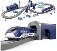 Wdmiya Train Électrique pour Enfants de 3 4 5 6 7 8 Ans，Circuit Voiture Flexible avec Véhicules de Construction et Vaisseau Spatial，Jeu de Piste Ludique(66pcs)