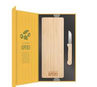 WDMT Borrelbrett Coffret cadeau - Planche de service en bambou et couteau à fromage avec manche en bois - Passe au lave-vaisselle - Coffret cadeau de luxe (en forme de livre) - Pour apéritif fromage