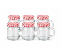 WDMT Lot de 6 mini bocaux Mason Jar en verre de 120 ml, avec anse et couvercle à visser, pots à confiture, transparents et réutilisables, pour miel, confiture, cadeaux et décoration, transparents