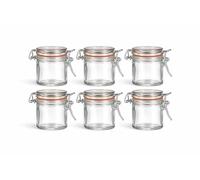 WDMT Lot de 6 mini bocaux Weck de 80 ml avec fermeture à levier - Petits bocaux en verre pour conserves avec joint en caoutchouc, hermétiques et réutilisables - Transparents