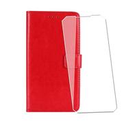 WDMYLFTW Coque pour Blackview BL9000 Pro avec Verre Trempé Protège écran, Antichoc Flip Rabat Étui de Protection Cuir PU Porte Carte Pochette de Portefeuille Case Cover Housse Etui (Rouge)