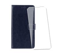 WDMYLFTW Coque pour Blackview BV9300 Pro avec Verre Trempé Protège écran, Antichoc Flip Rabat Étui de Protection Cuir PU Porte Carte Pochette de Portefeuille Case Cover Housse Etui (Bleu Marine)