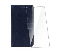 WDMYLFTW Coque pour Blackview Color 8 avec Verre Trempé Protège écran, Antichoc Flip Rabat Étui de Protection Cuir PU Porte Carte Pochette de Portefeuille Case Cover Housse Etui (Bleu Marine)
