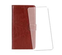 WDMYLFTW Coque pour Blackview Shark 8 avec Verre Trempé Protège écran, Antichoc Flip Rabat Étui de Protection Cuir PU Porte Carte Pochette de Portefeuille Case Cover Housse Etui (Marron)