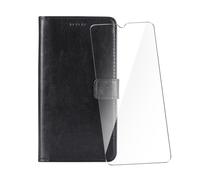 WDMYLFTW Coque pour Blackview Wave 6C avec Verre Trempé Protège écran, Antichoc Flip Rabat Étui de Protection Cuir PU Porte Carte Pochette de Portefeuille Case Cover Housse Etui (Noir)