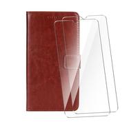 WDMYLFTW Coque pour Cubot Note 40 avec 2 Pièces Verre Trempé Protège écran, Antichoc Flip Rabat Étui de Protection Cuir PU Porte Carte Pochette de Portefeuille Case Cover Housse Etui (Marron)