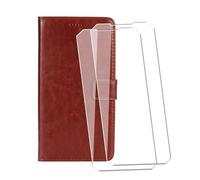 WDMYLFTW Coque pour Doogee Blade 20 Play avec 2 Pièces Verre Trempé Protège écran, Antichoc Flip Rabat Étui de Protection Cuir PU Porte Carte Pochette de Portefeuille Case Cover Housse Etui (Marron)