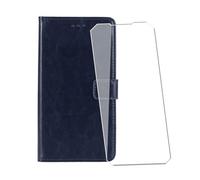 WDMYLFTW Coque pour Doogee Blade 20 Play avec Verre Trempé Protège écran, Antichoc Flip Rabat Étui de Protection Cuir PU Porte Carte Pochette de Portefeuille Case Cover Housse Etui (Bleu Marine)