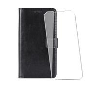 WDMYLFTW Coque pour Doogee Blade 20 Play avec Verre Trempé Protège écran, Antichoc Flip Rabat Étui de Protection Cuir PU Porte Carte Pochette de Portefeuille Case Cover Housse Etui (Noir)
