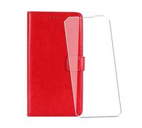 WDMYLFTW Coque pour Doogee Blade 20 Play avec Verre Trempé Protège écran, Antichoc Flip Rabat Étui de Protection Cuir PU Porte Carte Pochette de Portefeuille Case Cover Housse Etui (Rouge)