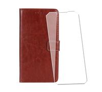 WDMYLFTW Coque pour Doogee Blade 20 Turbo avec Verre Trempé Protège écran, Antichoc Flip Rabat Étui de Protection Cuir PU Porte Carte Pochette de Portefeuille Case Cover Housse Etui (Marron)