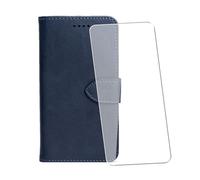 WDMYLFTW Coque pour Fairphone 6 avec Verre Trempé Protège écran, PU Flip Rabat Antichoc Étui de Protection Cuir Porte Carte Pochette de Portefeuille Case Etui Cover Housse (Bleu)
