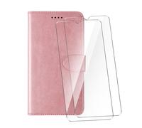 WDMYLFTW Coque pour Nokia C110 4G avec 2 Pièces Verre Trempé Protège écran, PU Flip Rabat Antichoc Étui de Protection Cuir Porte Carte Pochette de Portefeuille Case Etui Cover Housse (Or Rose)