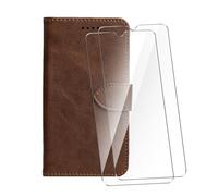 WDMYLFTW Coque pour Nokia C31 avec 2 Pièces Verre Trempé Protège écran, PU Flip Rabat Antichoc Étui de Protection Cuir Porte Carte Pochette de Portefeuille Case Etui Cover Housse (Marron)