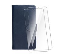 WDMYLFTW Coque pour Nokia C31 avec 2 Pièces Verre Trempé Protège écran, PU Flip Rabat Antichoc Étui de Protection Cuir Porte Carte Pochette de Portefeuille Case Etui Cover Housse (Bleu)