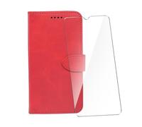 WDMYLFTW Coque pour Nokia C31 avec Verre Trempé Protège écran, PU Flip Rabat Antichoc Étui de Protection Cuir Porte Carte Pochette de Portefeuille Case Etui Cover Housse (Rouge)