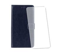 WDMYLFTW Coque pour Oukitel WP200 Pro avec Verre Trempé Protège écran, Antichoc Flip Rabat Étui de Protection Cuir PU Porte Carte Pochette de Portefeuille Case Cover Housse Etui (Bleu Marine)