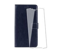 WDMYLFTW Coque pour Ulefone RugOne Xever 7 avec Verre Trempé Protège écran, Antichoc Flip Rabat Étui de Protection Cuir PU Porte Carte Pochette de Portefeuille Case Cover Housse Etui (Bleu Marine)