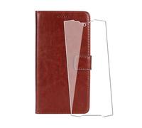 WDMYLFTW Coque pour Ulefone RugOne Xever 7 avec Verre Trempé Protège écran, Antichoc Flip Rabat Étui de Protection Cuir PU Porte Carte Pochette de Portefeuille Case Cover Housse Etui (Marron)