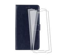 WDMYLFTW Coque pour Ulefone RugOne Xever 7 Pro avec 2 Pièces Verre Trempé Protège écran, Flip Rabat Étui de Protection Cuir PU Porte Carte Pochette de Portefeuille Case Cover Housse (Bleu Marine)