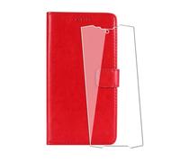 WDMYLFTW Coque pour Ulefone RugOne Xever 7 Pro avec Verre Trempé Protège écran, Antichoc Flip Rabat Étui de Protection Cuir PU Porte Carte Pochette de Portefeuille Case Cover Housse Etui (Rouge)