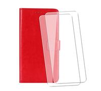 WDMYLFTW Coque pour Umidigi G6 5G avec 2 Pièces Verre Trempé Protège écran, Antichoc Flip Rabat Étui de Protection Cuir PU Porte Carte Pochette de Portefeuille Case Cover Housse Etui (Rouge)