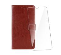 WDMYLFTW Coque pour Umidigi G9T avec Verre Trempé Protège écran, Antichoc Flip Rabat Étui de Protection Cuir PU Porte Carte Pochette de Portefeuille Case Cover Housse Etui (Marron)