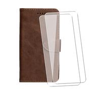 WDMYLFTW Coque pour Vivo X300S 5G Cuir avec 2 Pièces Verre Trempé | Protège écran Étui de Protection PU Porte Carte Pochette de Portefeuille Antichoc Case Cover Housse Etui (Marron)