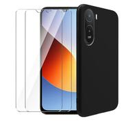 WDMYLFTW Coque pour Xiaomi Poco C81 4G Cover + 2 Pièces Verre trempé écran Film Protecteur - Silicone Bumper Transparent TPU Souple Housse Étui Protection Case (Black)