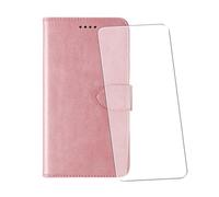WDMYLFTW Coque pour Xiaomi Poco M8 Power 5G Cuir avec 1 Pièces Verre Trempé | Protège écran Étui de Protection PU Porte Carte Pochette de Portefeuille Antichoc Case Cover Housse Etui (Or Rose)