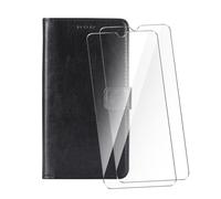 WDMYLFTW Coque pour ZTE Blade A34 avec 2 Pièces Verre Trempé Protège écran, Antichoc Flip Rabat Étui de Protection Cuir PU Porte Carte Pochette de Portefeuille Case Cover Housse Etui (Noir)