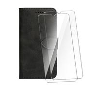 WDMYLFTW Coque pour ZTE Blade A36 avec 2 Pièces Verre Trempé Protège écran, PU Flip Rabat Antichoc Étui de Protection Cuir Porte Carte Pochette de Portefeuille Case Etui Cover Housse (Noir)