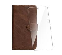 WDMYLFTW Coque pour ZTE Blade A36 avec Verre Trempé Protège écran, PU Flip Rabat Antichoc Étui de Protection Cuir Porte Carte Pochette de Portefeuille Case Etui Cover Housse (Marron)