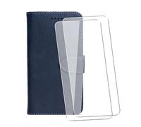 WDMYLFTW Coque pour ZTE Nubia Focus 2 5G avec 2 Pièces Verre Trempé Protège écran, PU Flip Rabat Antichoc Étui de Protection Cuir Porte Carte Pochette de Portefeuille Case Etui Cover Housse (Bleu)