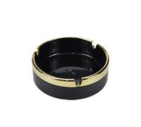 WDONAY 1 cendrier rond en céramique avec bord doré pour la maison, le bureau, 9,2 x 4,6 cm, noir